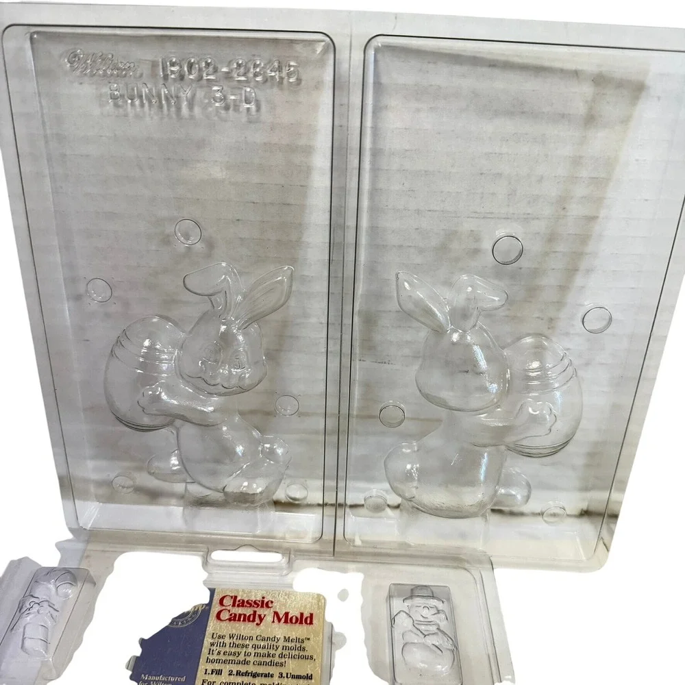 Wilton Candy Molds Lot 5 Easter Christmas Classic 3D Bunny Clear Plastic Set